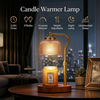 Chauffe-bougie à intensité variable avec minuterie, lampe électrique pour fondre la cire, chauffe-bougie sans flamme à hauteur réglable, design rétro en verre et bois