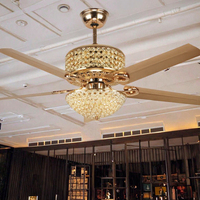 Ventilateur de plafond LED en cristal de 52 pouces, moteur DC, 6 vitesses, pales rétractables, télécommande, réversible, 5 pales