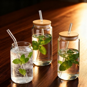 नम उच्च बोरोसिलिकेट ग्लास टंबलर 12 औंस/16 औंस/20 औंस विंटेज शैली डिशवॉशर सुरक्षित लकड़ी के ढक्कन सबलिमिनेशन अनुकूलन अनुकूलन योग्य ड्रिंकवेयर - Product Image 2