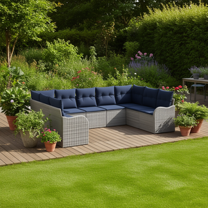 Conjunto de Sofá de Jardín de Ratán Sintético Gris, 6 Plazas, Resistente a la Intemperie, Muebles de Exterior de Diseño Contemporáneo - Product Image 2