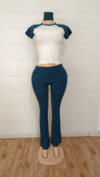 Ensemble de survêtement décontracté 2 pièces Y2K 2026 pour femme : T-shirt court à manches raglan contrastées et pantalon skinny