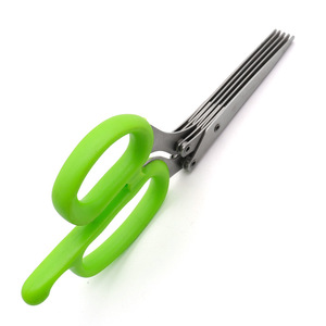 Stainless Steel Five Layer <b>Scissor</b> Green Handle <b>Kitchen</b> Chopping Tool For Scallions Chili Seaweed Baby Food - Product Image 2