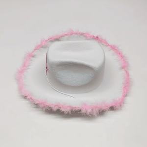 Sombrero de Vaquero Blanco con Adorno de Plumas Rosas, Diseño de Estrella con Lentejuelas, Ajustable, para Viajes, Despedidas de Soltera, Festivales, Actuaciones en Escenario - Product Image 4