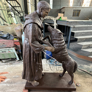 Blve ngoài trời kim loại Tôn Giáo ST Francis tượng cuộc sống Kích thước đồng Saint Francis điêu khắc với Sói và cừu - Product Image 5