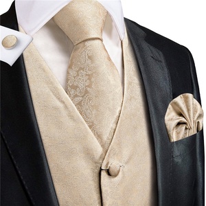 Champagne <span class=keywords><strong>ivoire</strong></span> Paisley hommes <span class=keywords><strong>gilet</strong></span> cravate Hanky boutons de manchette ensemble <span class=keywords><strong>gilet</strong></span> <span class=keywords><strong>costume</strong></span> ensemble pour affaires fête de mariage - Product Image 5