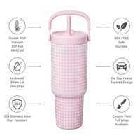 Gobelet isotherme en acier inoxydable avec paille rétractable et poignée supérieure |   Gobelet de voyage réutilisable pour boissons froides 24 heures