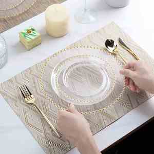 7.5 Inch Plastic Dessert <b>Plates</b> with Gold Beads Heavy Duty Clear White Salad <b>Plate</b> Bulk Disposable Dinnerware for Party - Product Image 2