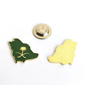 RTS Saudi map with emblem of Saudi Arabia palm tree metal magnetic brooch sticker for kingdom of Saudi Arabia 94th national day