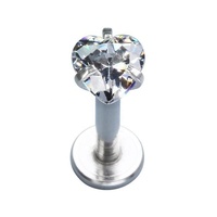 Bijoux de piercing labret et boucles d'oreilles en acier chirurgical 316L, filetage interne, serti de zircon, motifs étoile carrée et cœur, avec zircon cubique