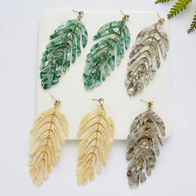 Tuỳ Chỉnh Cổ Điển Hợp Thời Trang Phụ Nữ Resin Acrylic Monstera Leaf Drop Earrings Acetate Palm Leaf Chi Nhánh Cây Của Cuộc Sống Bông Tai