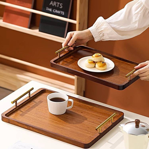 Bamboo dining <b>plate</b> with golden handle, breakfast coffee table, dinner and kitchen bar decoration tray - Product Image 2