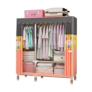 Placard en toile Compact et Portable, armoire pour enfants avec impression de dessin animé, armoire à poteaux en acier solide