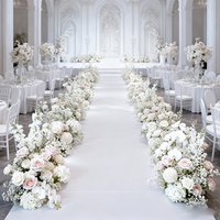 Arrangements de sol d'allée de fleurs de mariage artificielles blanches et roses poussiéreuses de style européen pour la décoration de passerelle de lieu de mariage