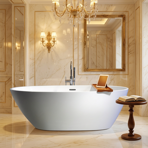 Bañera Ovalada de Acrílico Independiente para Espacios Pequeños, Resistente al Amarilleo, Todo en Uno, para Spa y Relajación - Product Image 1