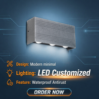 Applique murale LED moderne IP65 étanche en aluminium noir/gris, lumière blanc chaud, résistante à la pluie, pour chambre à coucher, intérieur/extérieur