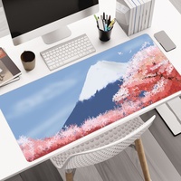 Alfombrilla de Ratón Grande para Juegos con Estampado Personalizado de Montañas Japonesas y Flores de Cerezo, Alfombrilla de Escritorio Impermeable, Alfombrilla de Teclado para Computadora con Base de Goma