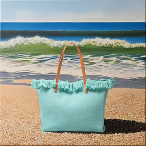 Sac à main de plage de luxe DZ pour femmes, grand sac de voyage à franges, sac fourre-tout à deux poignées, fermeture ouverte, sac en toile vierge tissé - Product Image 2