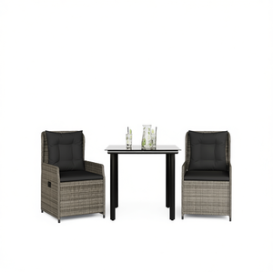 Ensemble de salle à manger de jardin en rotin moderne 2 places, mobilier d'extérieur résistant aux intempéries, design contemporain gris et noir - Product Image 1