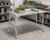 Table de préparation pliable en acier inoxydable robuste, pieds pliants rapides, supports de verrouillage, barres transversales renforcées, pieds antidérapants, restaurant