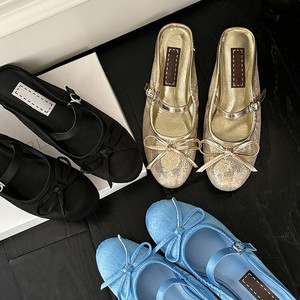 XINZI RAIN Logo Personalizzato Sandali Ballerine da Donna Carini con Punta Tonda in Raso di Seta Tacco a Blocco 4,5 cm Scarpe Mule da Balletto - Product Image 2