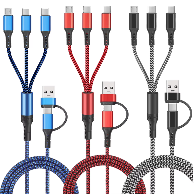 4-in-1 Braided Type-C USB Charging Cable for Android Phones 120W Super Fast 2.4A Flash Charging Nylon Jacket Compatible Camera