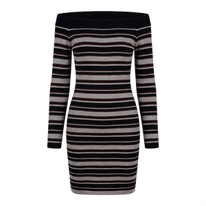 <span class=keywords><strong>Abito</strong></span> Midi in <span class=keywords><strong>Lana</strong></span> Lavorata a Maglia, Elegante e Raffinato, Vestito Aderente a Righe per Donna, Manica Lunga, Morbido Pullover in Maglia per l'Autunno - Product Image 2