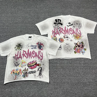 Venta al por mayor de siluetas de ropa urbana personalizadas 100% poliéster con estampado DTG, lavado ácido, de peso pesado, oversize y hombros caídos