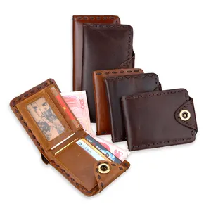 Factory Supplier Custom Logo Brown Vintage Style Wallet for Men Crazy Horse Leather Bifold Wallet Long Short Wallet