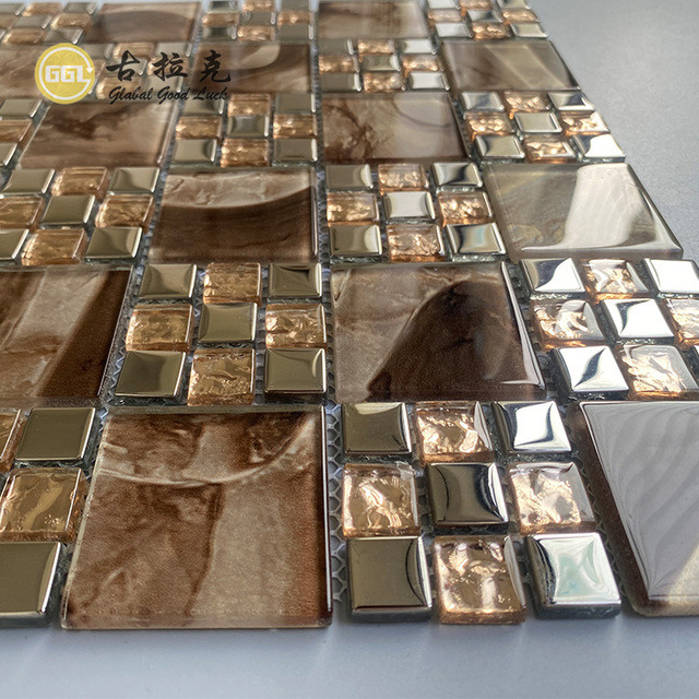 Kitchen Decorative Metal Mix Glass Mosaic Tiles for Interior Wall Decoration