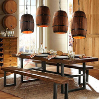 Bois en bois baril de vin abat-jour plafonnier pendentif rétro industriel Vintage Antique lustre Restaurant Bar lampe