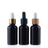 Flacon compte-gouttes en verre noir brillant cosmétique de 1 OZ 2 OZ vide, flacon d'huile essentielle de 30 ML avec pipette en verre