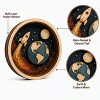 Kotak Pajangan Roket Luar Angkasa Kustom Bumi |   Papan Kayu Lapis Poplar Multi-Lapisan dengan Potongan Laser Tema Planet Luar Angkasa |   Dekorasi Gantung Bulan Bintang