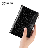 TILONSTAR TPW115 Dompet RFID Bergaya dengan Tali Pergelangan Tangan, Organizer, Penutup Paspor Keluarga, Pola Kulit Buaya, Tempat Paspor