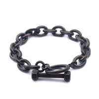 Bracelet en acier inoxydable à maillons en O avec fermoir barbell, style sport minimaliste, bijoux de main à maillons solides pour hommes, vente en gros d'usine