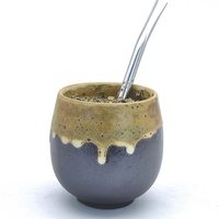 Tasse à maté en céramique isolée sous vide de 250 ml avec paille en acier inoxydable, design vintage écologique