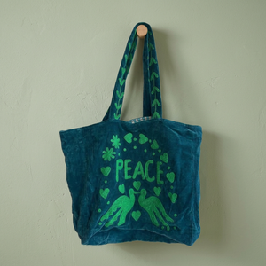 Wholesale Custom Handmade Red Velvet Tote Bag Featuring <b>Pink</b> PEACE Lettering Doves <b>Hearts</b> and Floral Applique Embroidery Chic - Product Image 4