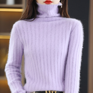 <span class=keywords><strong>Maglione</strong></span> da Donna Slim-Fit Autunno Inverno in Visone, Nuovo Arrivo, <span class=keywords><strong>Maglione</strong></span> Corto in Lana Lavorato a Maglia a Colori Vivaci con Collo Alto e Dettagli Traforati - Product Image 2