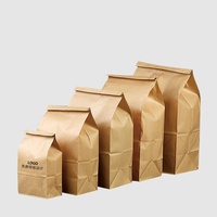 Sac en papier kraft brun à fond plat carré jetable avec logo imprimé personnalisé pour la restauration rapide à emporter