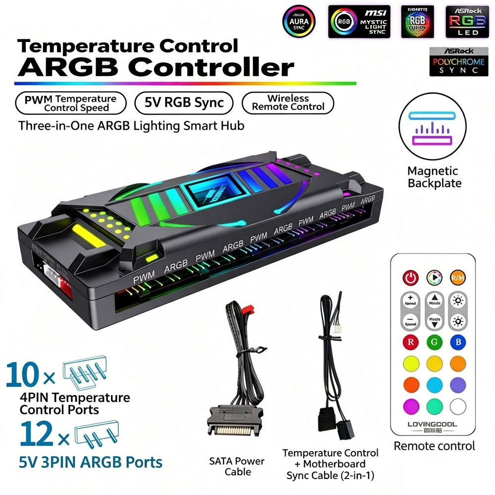 Black 5v three-pin temp control argb controller