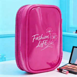 Bolsa Organizadora <span class=keywords><strong>de</strong></span> Cosméticos <span class=keywords><strong>de</strong></span> Viaje Impermeable <span class=keywords><strong>de</strong></span> Doble Capa con Espejo en Cuero Sintético Brillante para Maquillaje y Artículos <span class=keywords><strong>de</strong></span> Aseo - Product Image 5