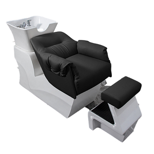 HICOMED <span class=keywords><strong>Fauteuil</strong></span> de lavage électronique pour salon de coiffure en cuir gris et coque blanche, lit de massage pour shampoing avec repose-pieds - Product Image 4