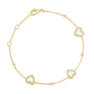 Gemnel-pulsera de plata de ley 925, corazón de oro de 18k, madre de perla, cz, última moda - Product Image 1