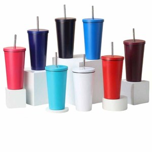 <span class=keywords><strong>Tazza</strong></span> Termica da Viaggio in Acciaio Inox 500ml 17oz con Cannuccia Antigoccia Design Moderno per <span class=keywords><strong>Caffè</strong></span> Freddo e Acqua - Product Image 1