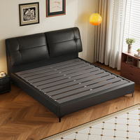 Lit king size moderne avec cadre en bois de pin, rembourré en cuir, avec rangement et sommier, garantie 3-5 ans