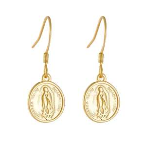 UM JEWELRY - Collar Clásico Retro de Moda con Colgante de Moneda Circular con Circonita, Plata de Ley 925 Chapada en Oro, Retrato en Relieve de la Virgen María, para Boda - Product Image 2