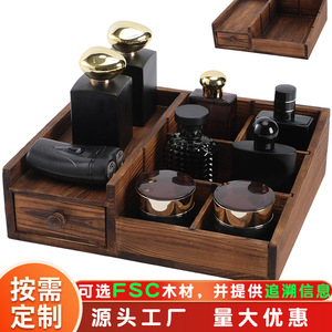 Wooden Desktop Storage <b>Box</b> With Drawers Multi Compartment Perfume Organizer <b>Makeup</b> Storage Tray - Product Image 2