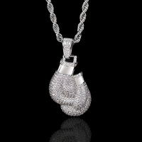 Prix de gros Bijoux Hip Hop Hommes Femmes Plaqué or 18K Gants de boxe en diamant avec zircon glacé Pendentif Chaîne Collier
