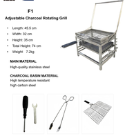 Edelstahl Holzkohle-Grill mit Verstellbarem Drehspieß, Rauchfrei für Restaurant, Hotel, Catering, Outdoor-Partys und Buffets