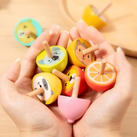 Houten Draaitops Set 6 Stuks Fruit Dieren Handgespannen Speelgoed Kinderen Balans Educatief Spel OEM