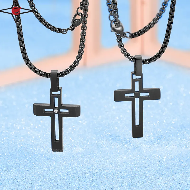 Plated Gold Silver Black Prayer Cross OEM Stainless Steel Necklaces For Men Christian